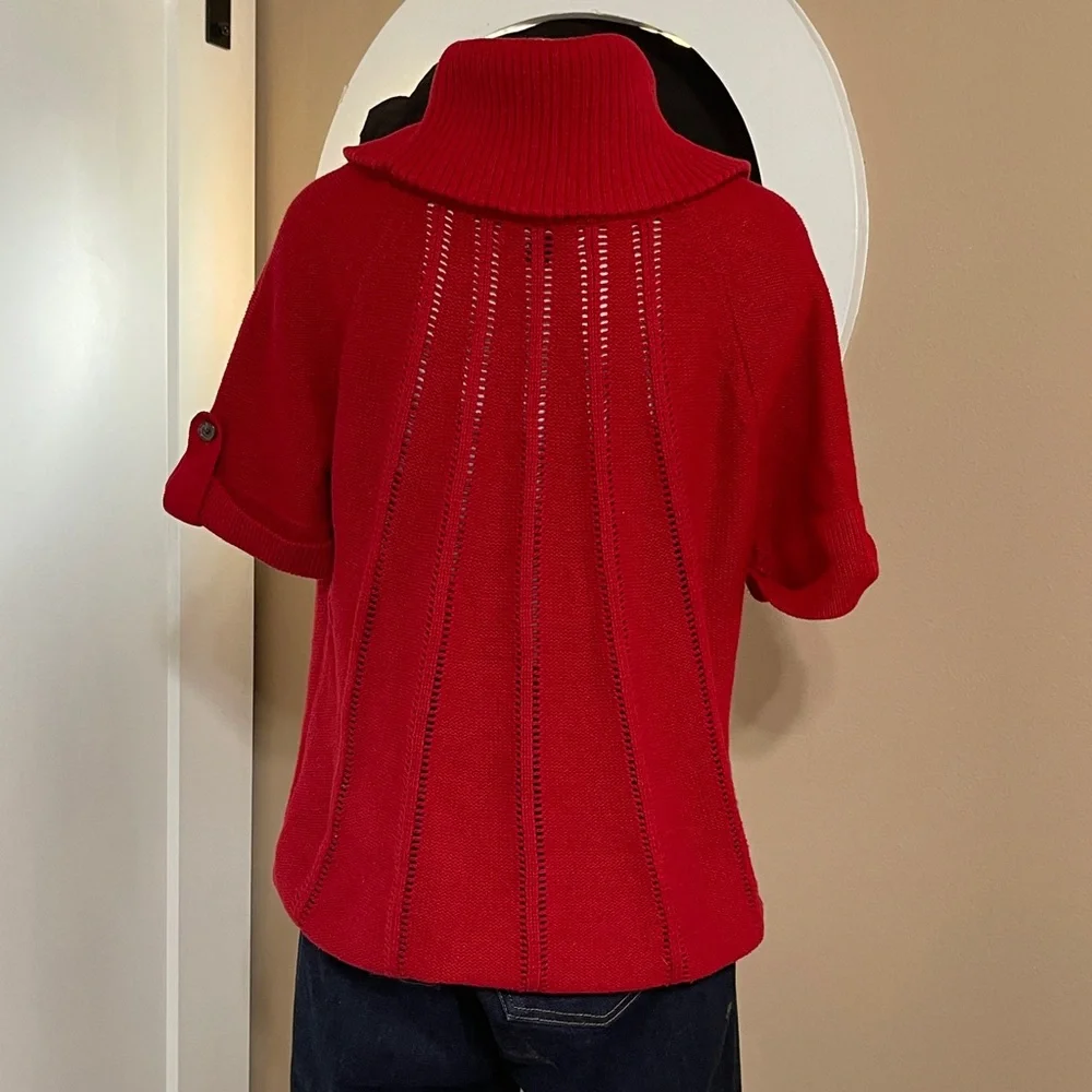 Banana Republic 100% cotton Red Cowl Turtleneck Short Sleeve Sweater - Picture 4 of 11